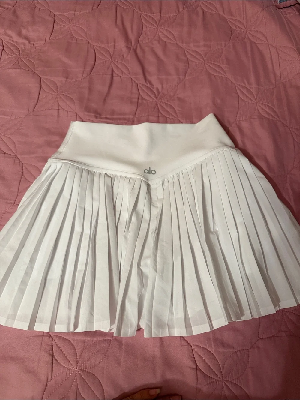 ALO Yoga White Pleated Circle Skater Skirt